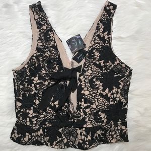 Nasty Gal Black Crochet Bow Crop Hole Tank Top